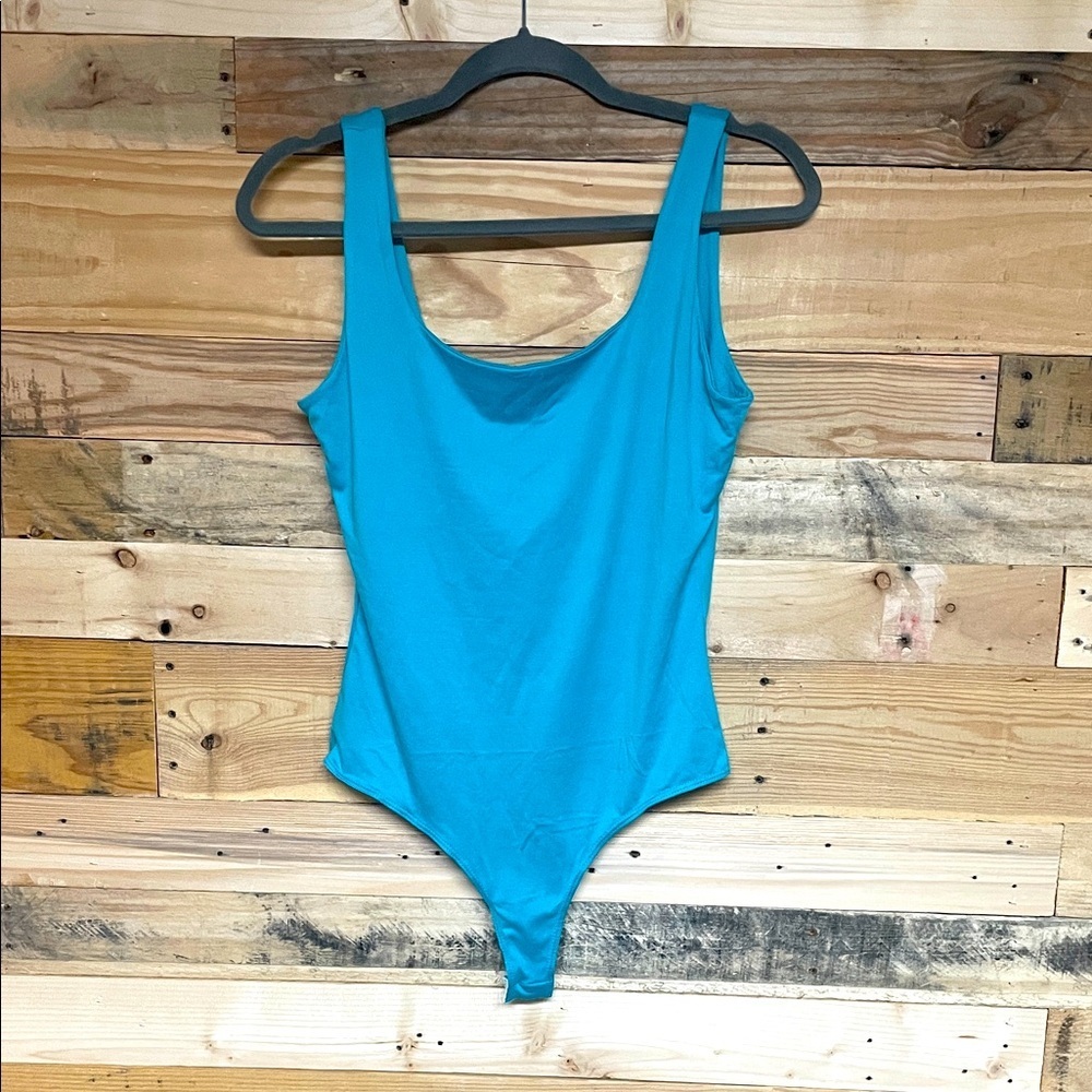 Le Lis size L Turquoise Color Super Soft and Stretchy Thong Bodysuit with Snaps